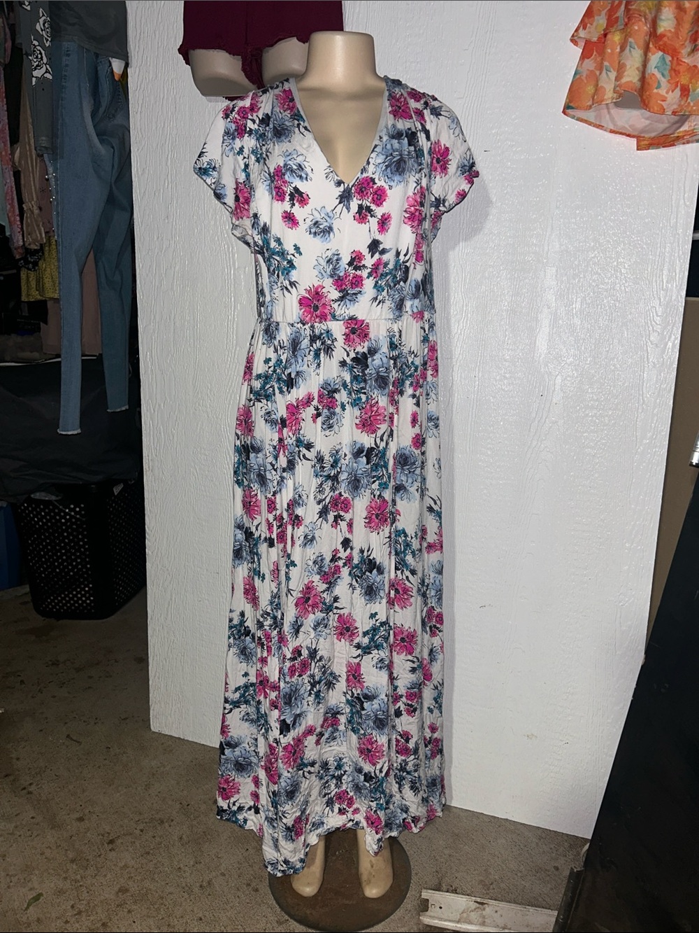 torrid White Maxi Dress with Pink & Blue Floral Print